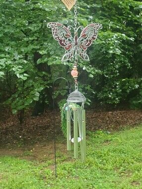 Pewterworks™ Butterfly Wind Chime by Carson Home Red Orange Suncatcher NWT | NIB